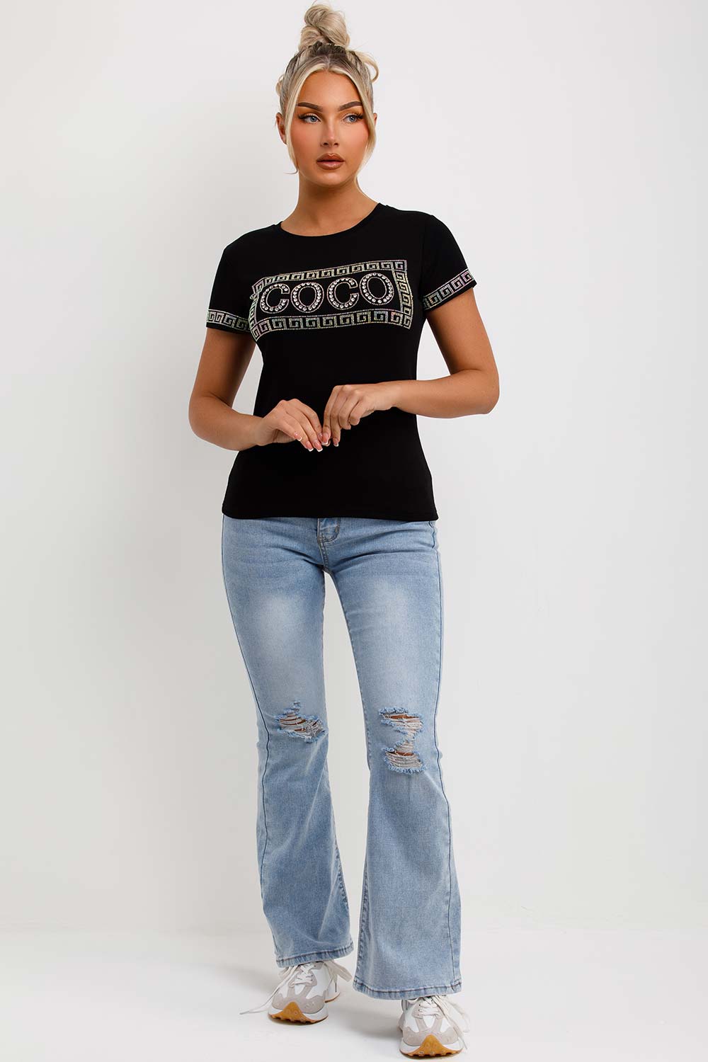 womens co co diamante sparkly t shirt black