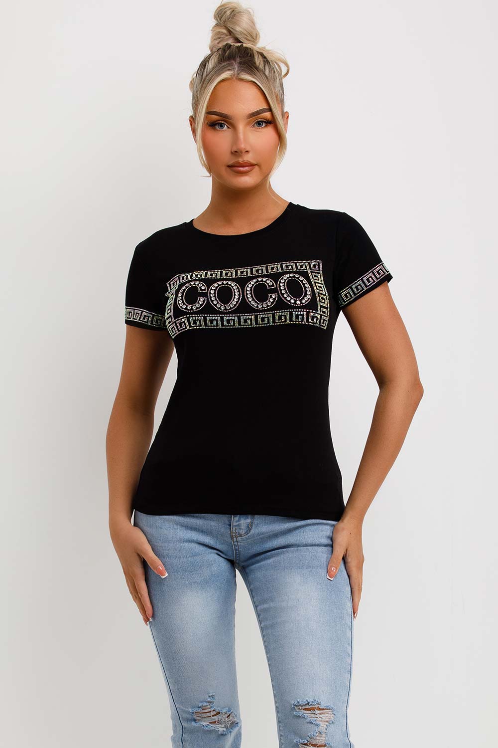 co co diamante embellishment t shirt womens