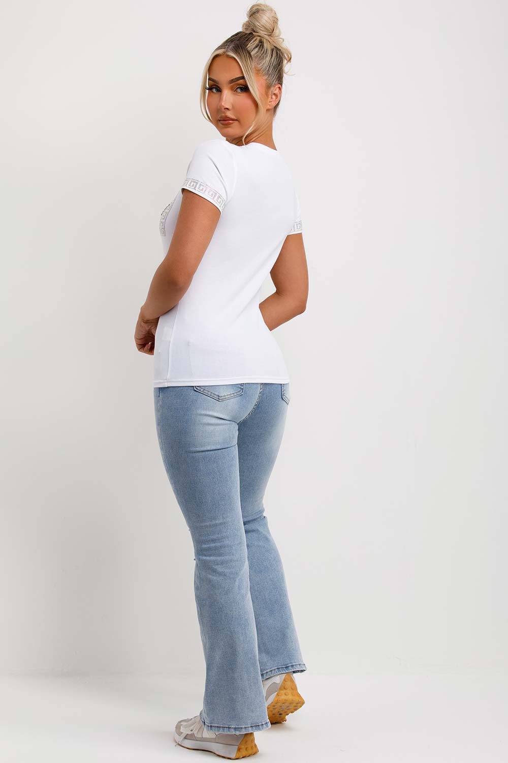 womens white t shirt with sparkly diamante co co embellishment