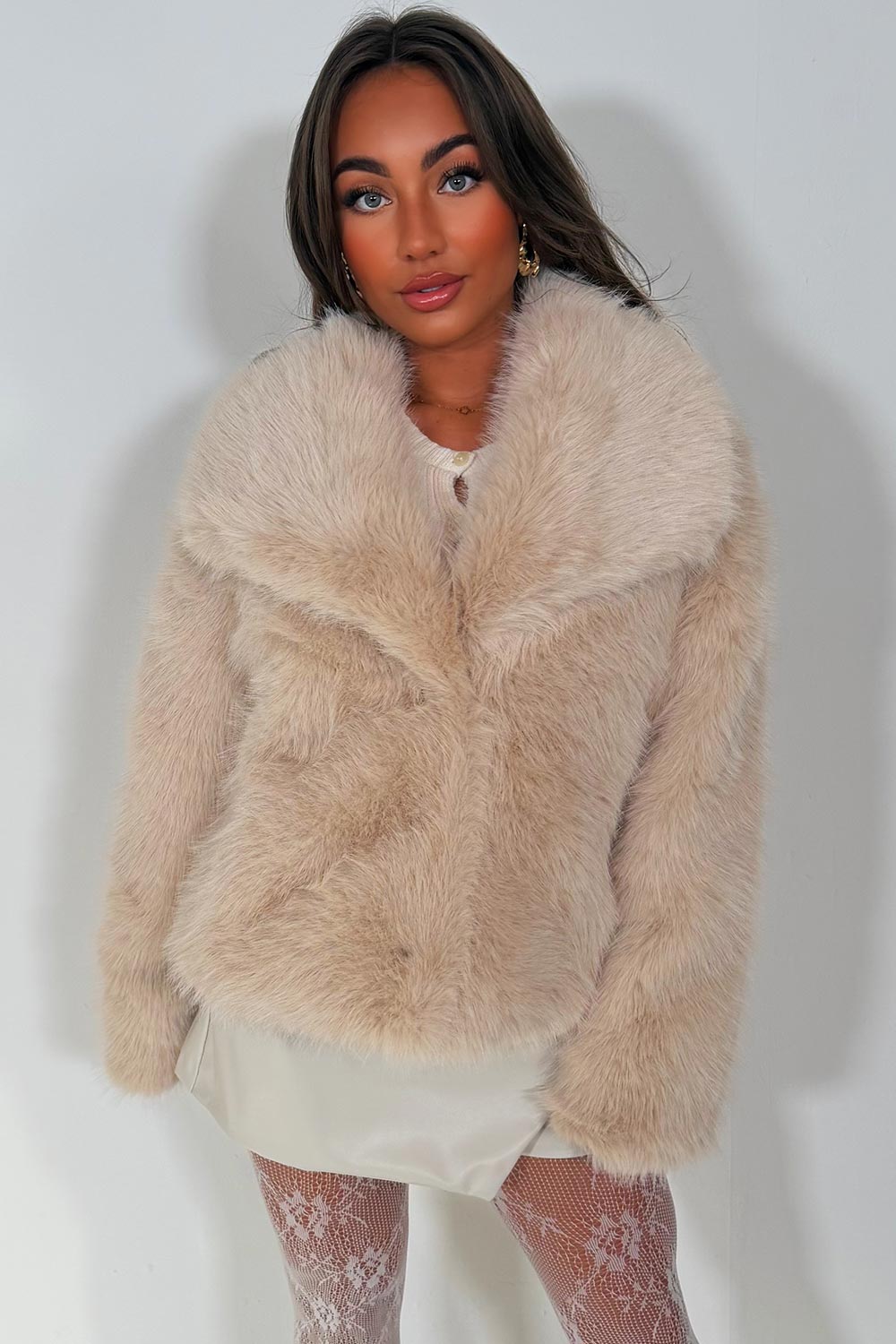 womens beige fur jacket styledup