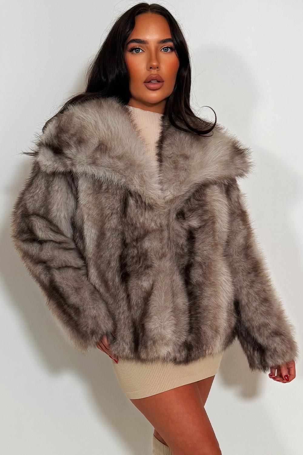 faux fur jacket for womens with collar styledup