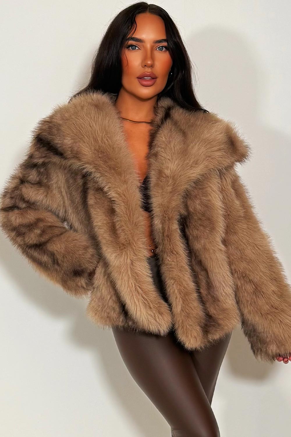 faux fur jacket for womens with collar styledup
