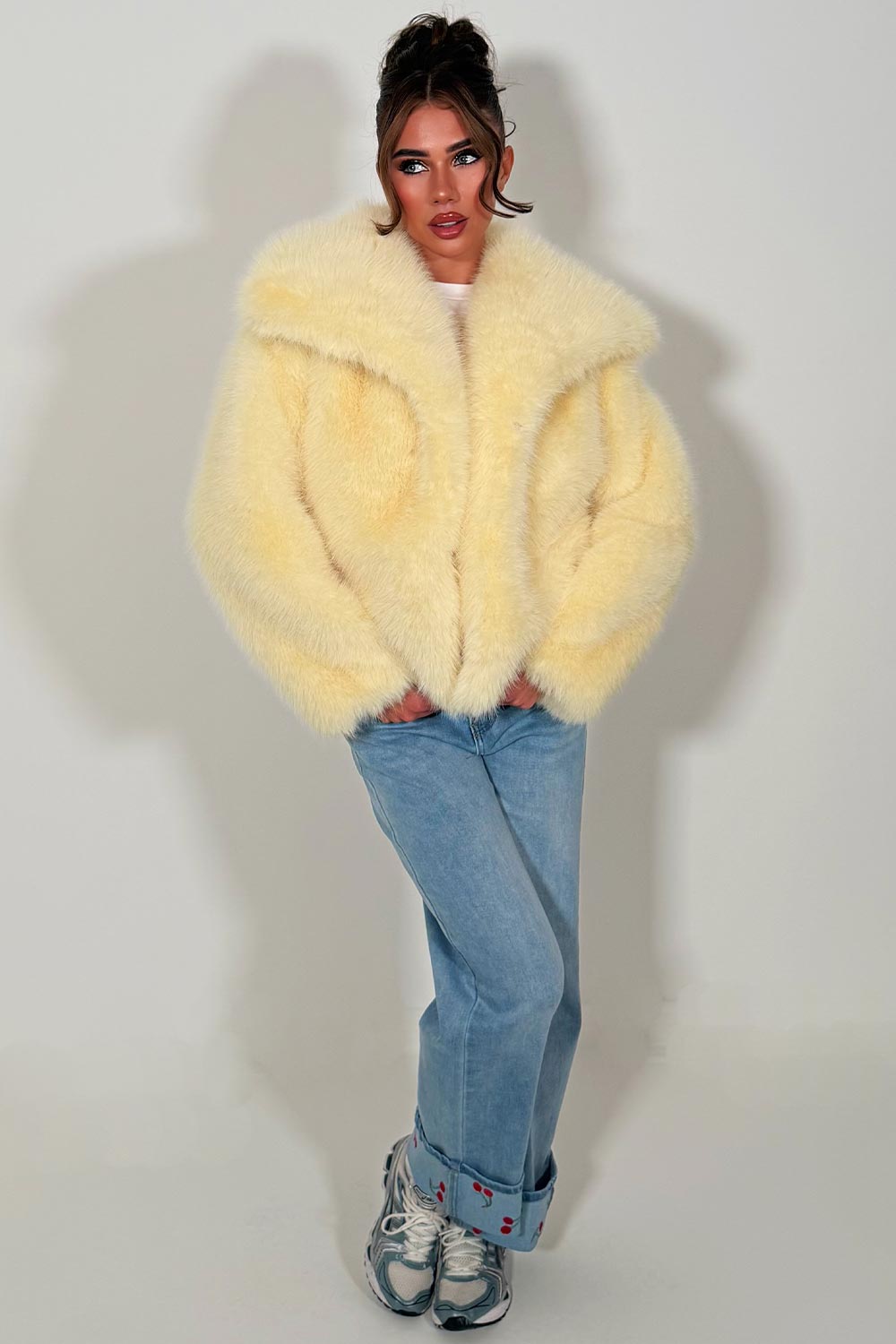 faux fur jacket with collar styledup uk