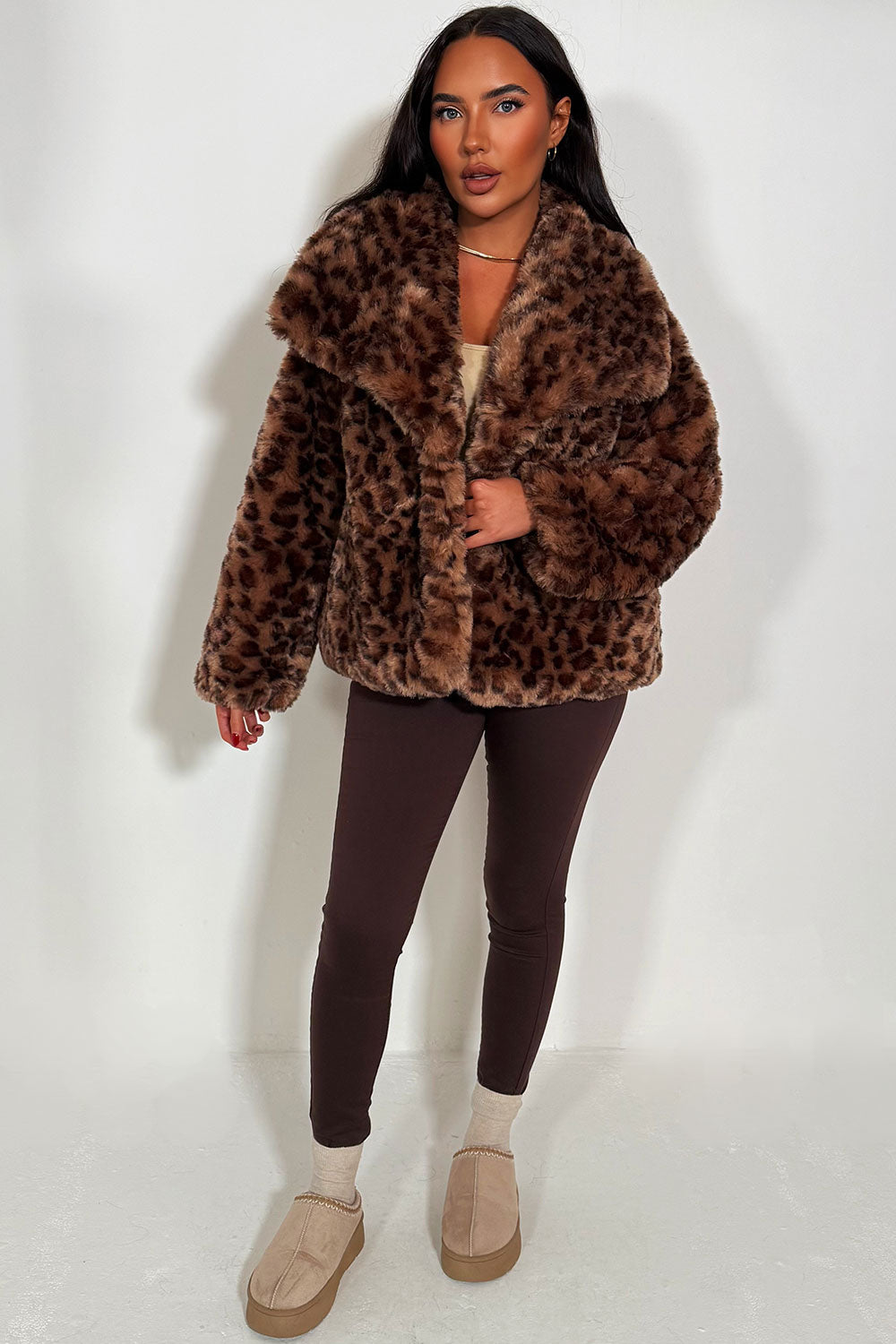 zara womens animal print fur jacket styledup