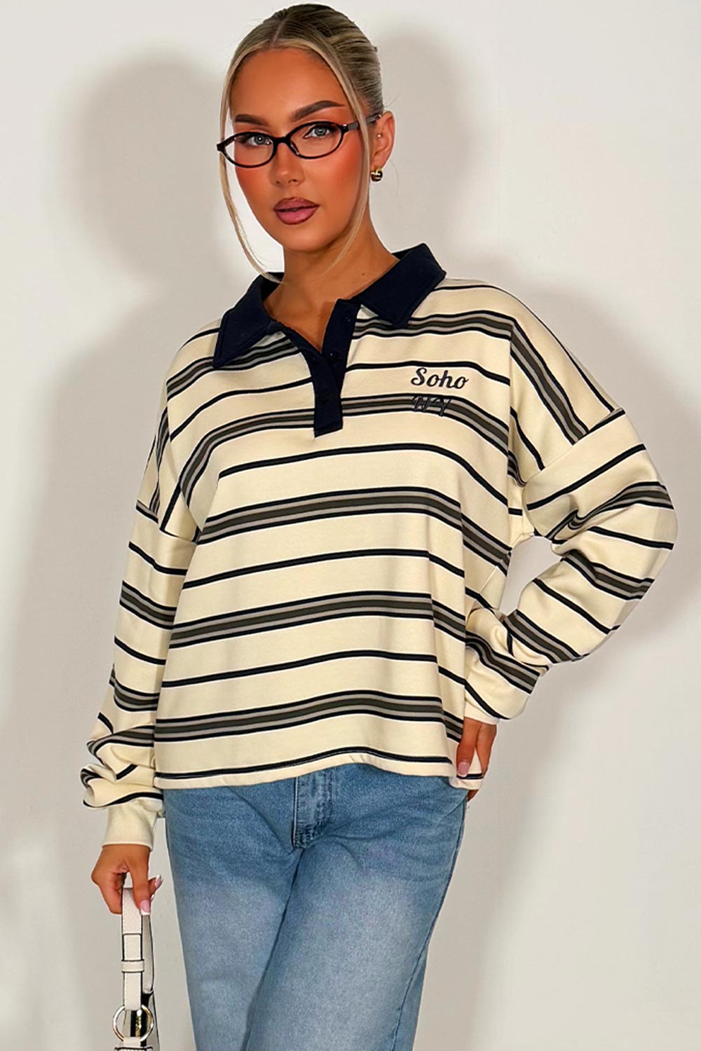 striped jumper with collar for womens styledup