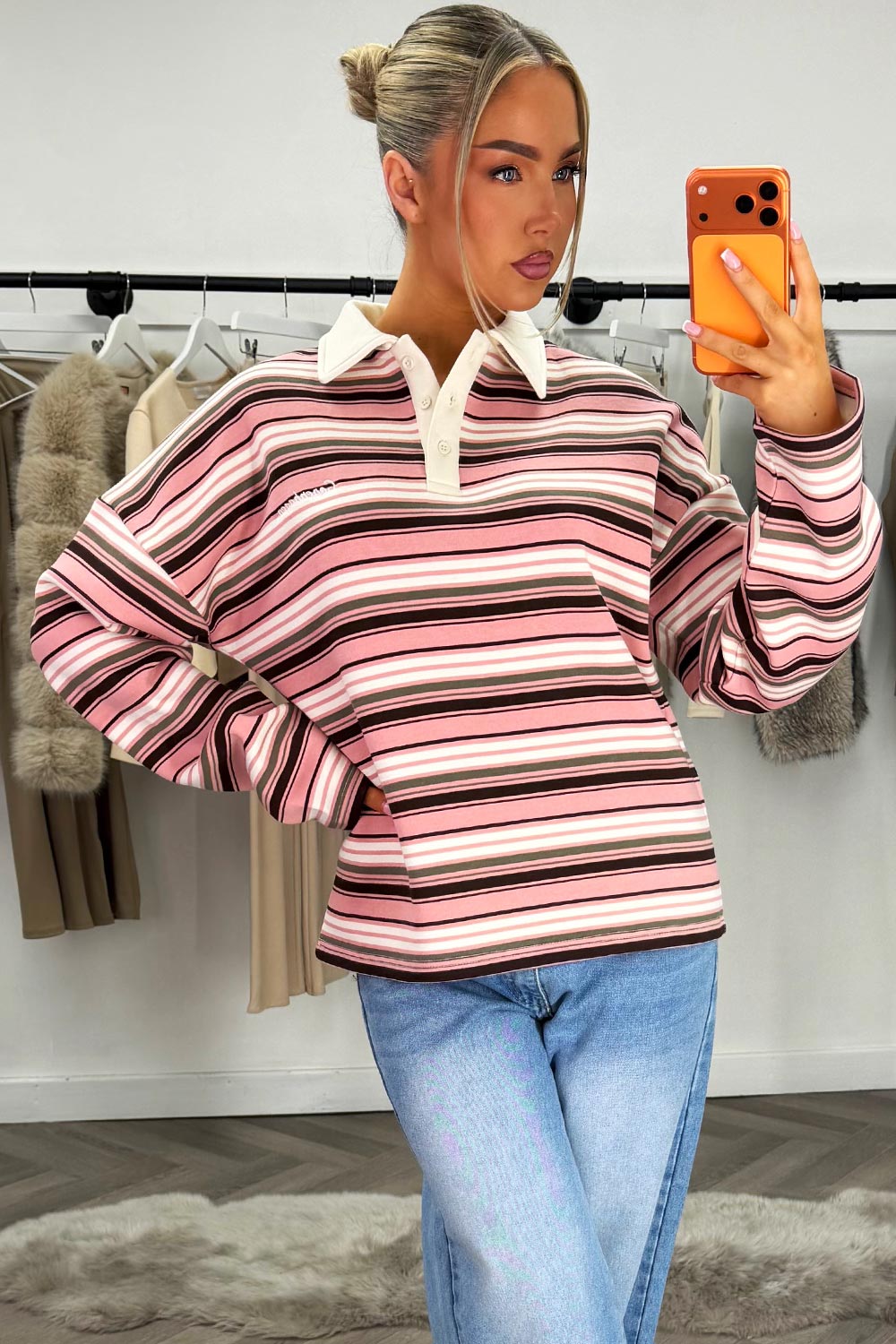 collared long sleeve jumper striped sweatshirt styledup