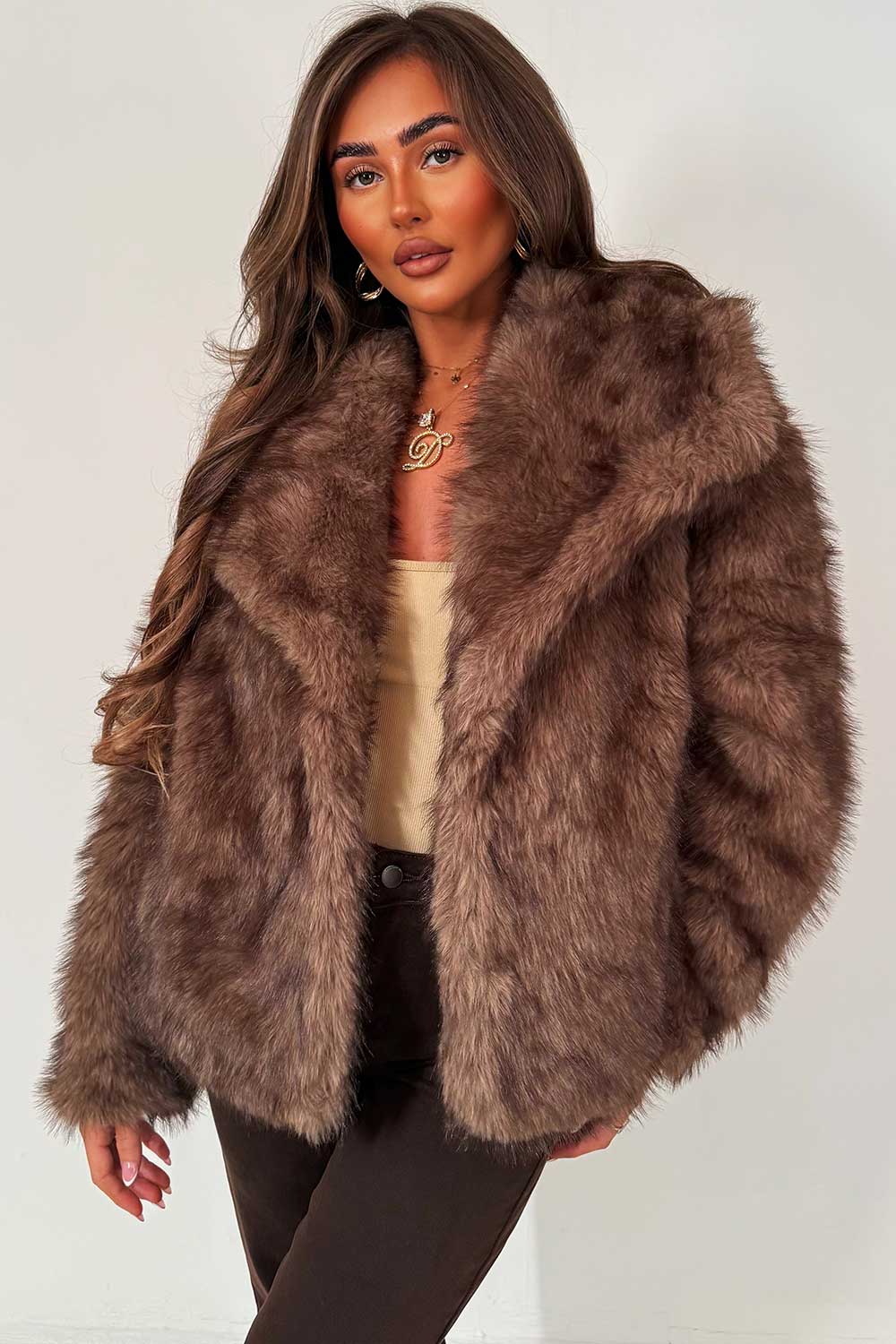 womens tan fur jacket with collars styledup