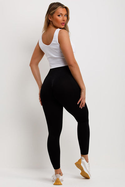 Ribbed Seamless Gym Leggings With Scrunch Ruched Detail Black – Styledup .co.uk