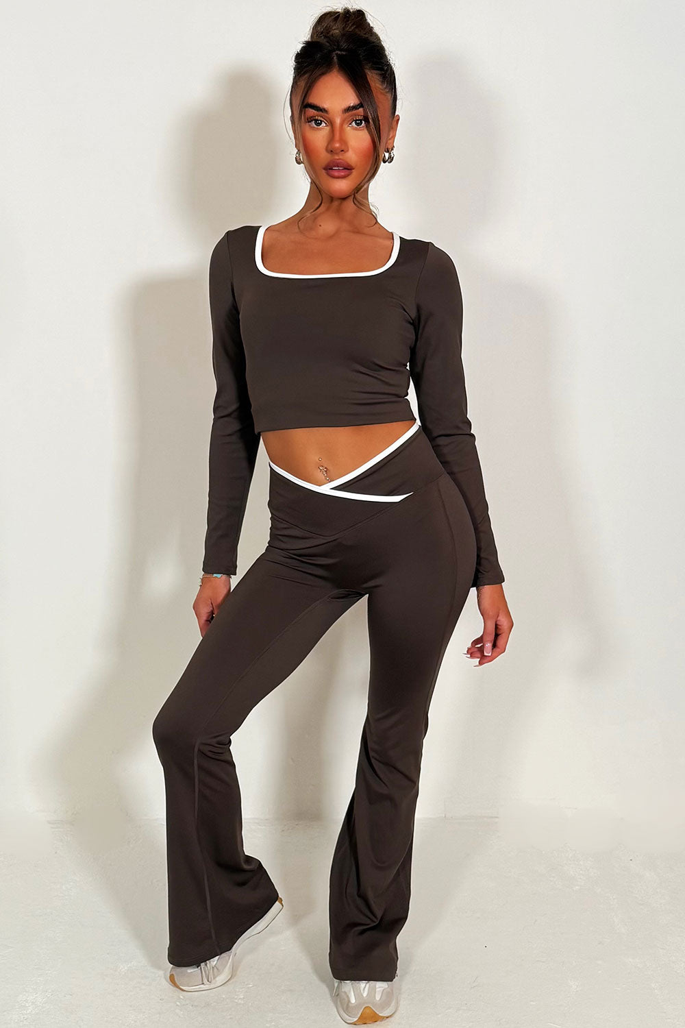high rise flared yoga pants and long sleeve top co ord alo yoga uk