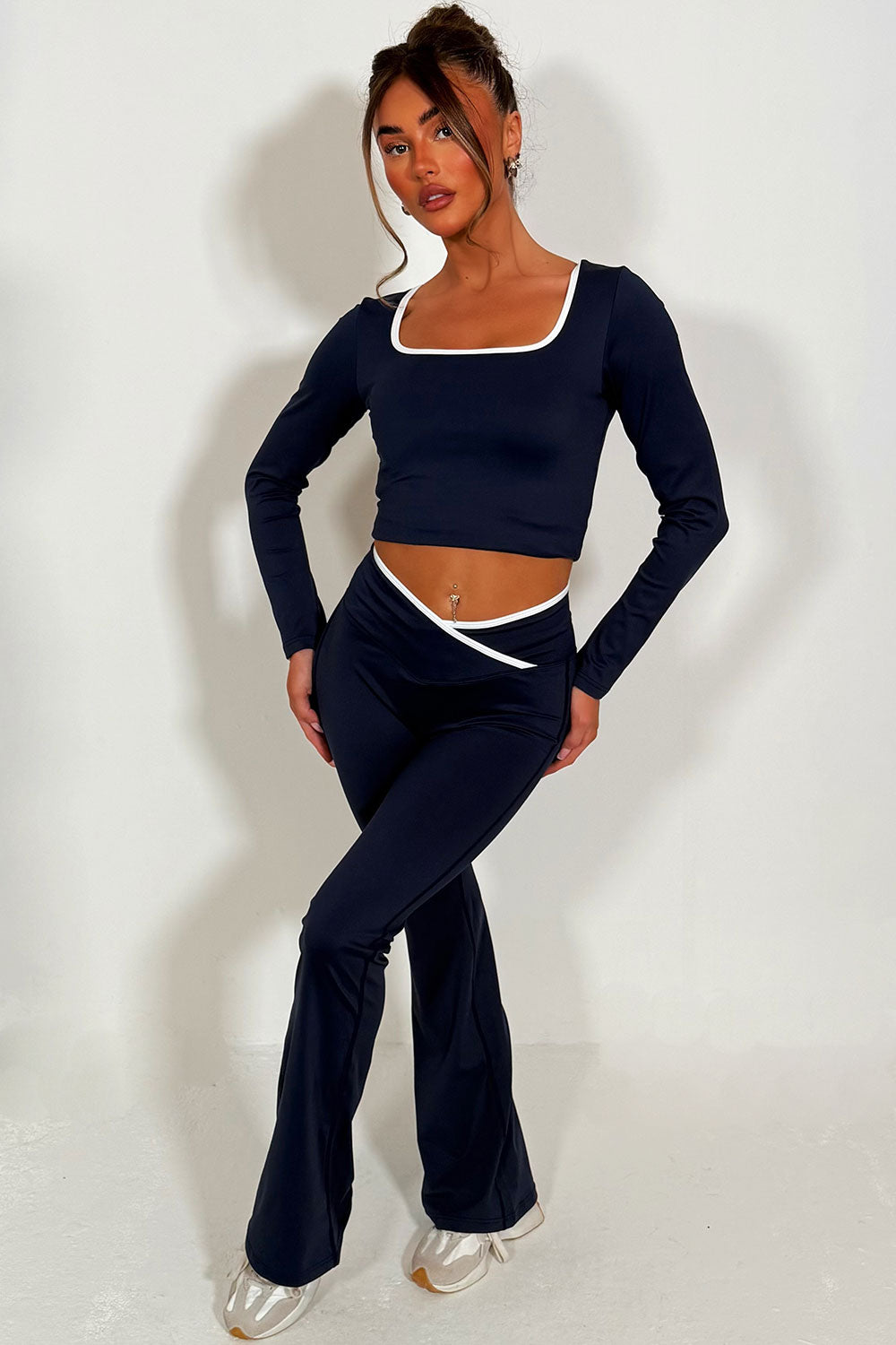 high rise flared yoga pants and long sleeve top co ord alo yoga uk