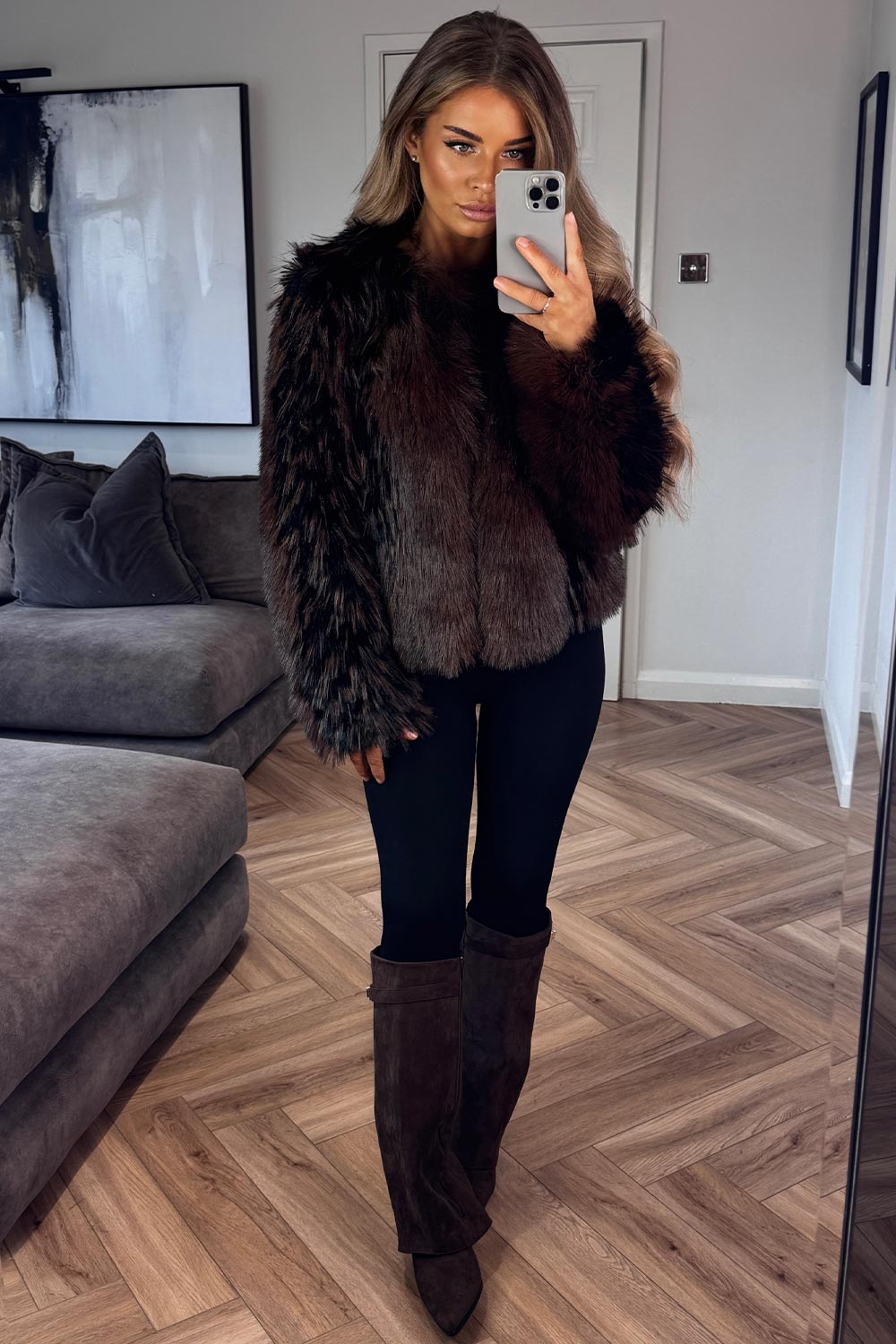 faux fur contrast long sleeve coat for womens styledup trendy outerwear uk