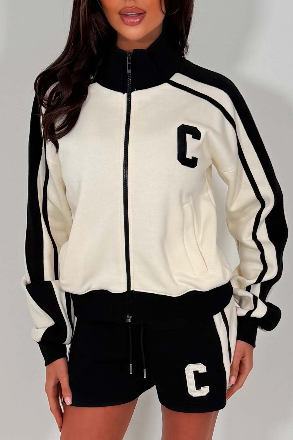 womens short tracksuit with c emblem styledup airport outfit zara uk
