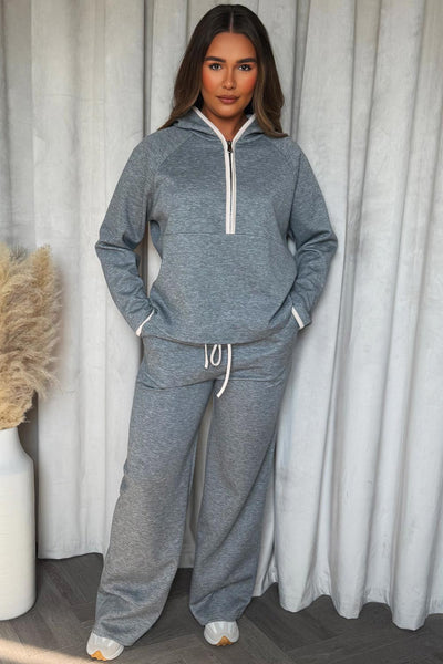 Women's Half Zip Sweatshirt Trousers Co Ord Set With Contrast Trim