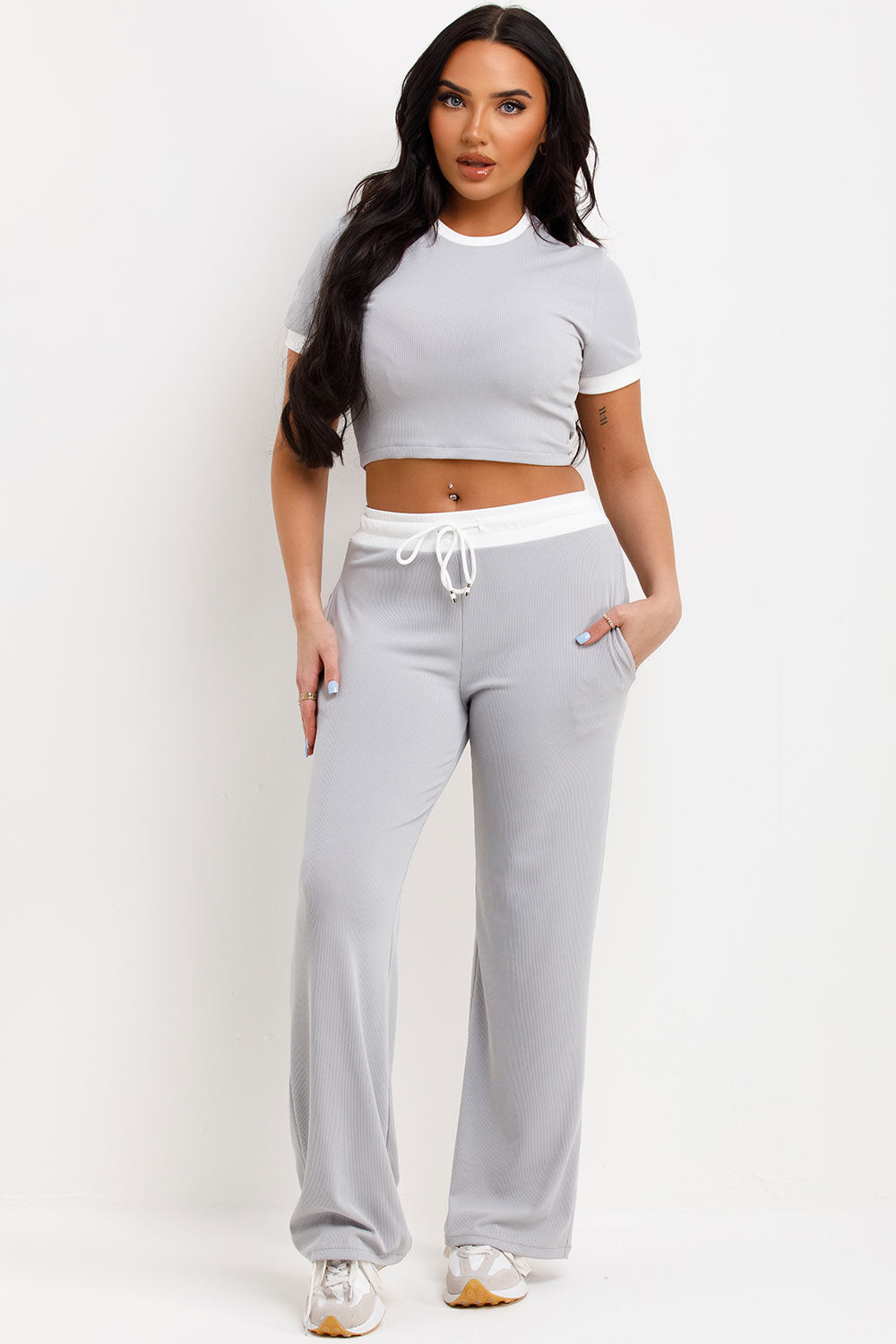 ribbed trousers and top co ord loungewear set