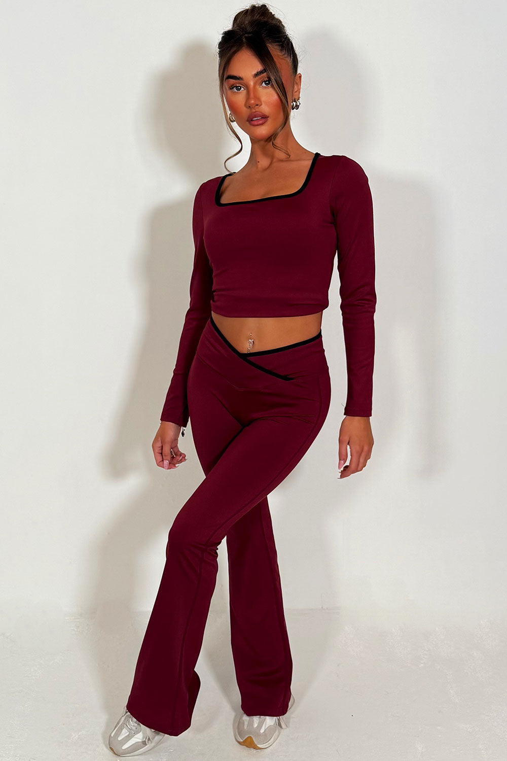 long sleeve yoga top and flare trousers co ord set styledup