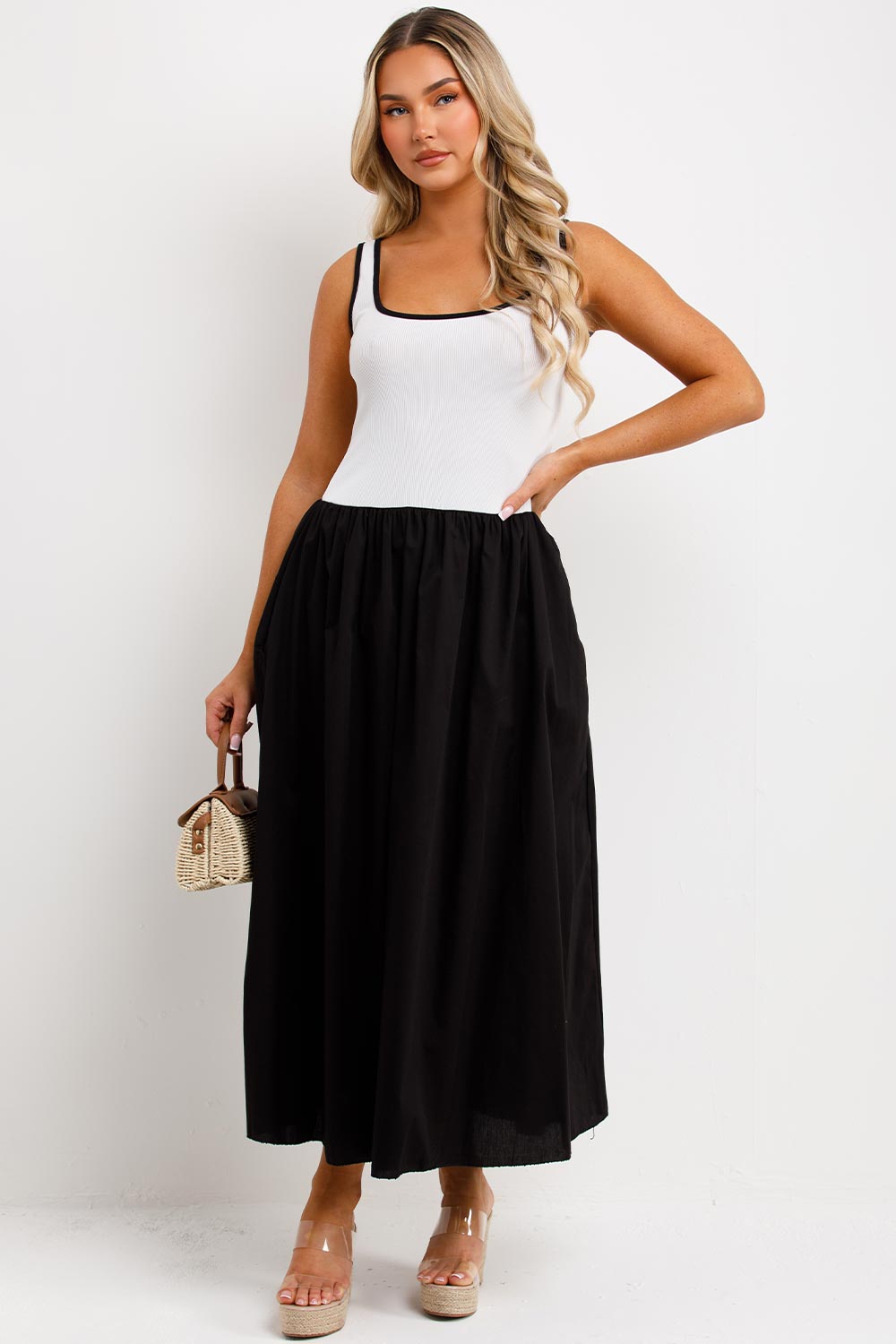 summer holiday maxi dress with contrast skirt