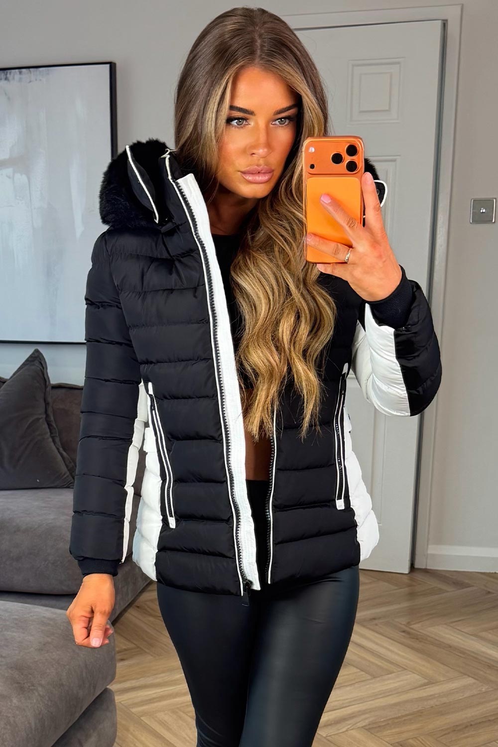 womens hooded padded puffer jacket with waist belt for winter styledup uk