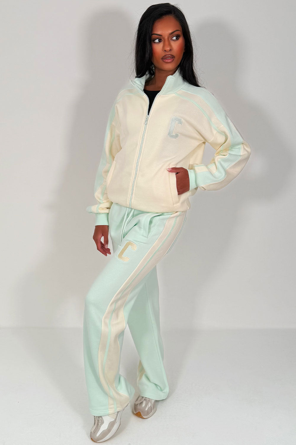 womens zip up sweatshirt and wide leg joggers lounge set styledup