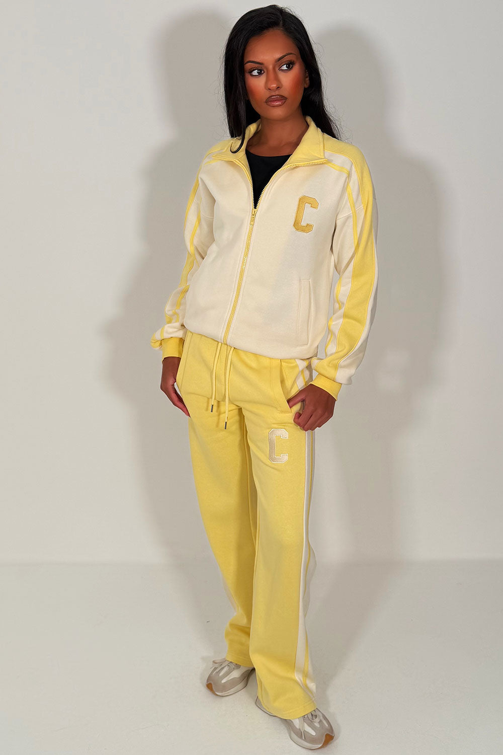 womens zip up sweatshirt and wide leg joggers lounge set styledup