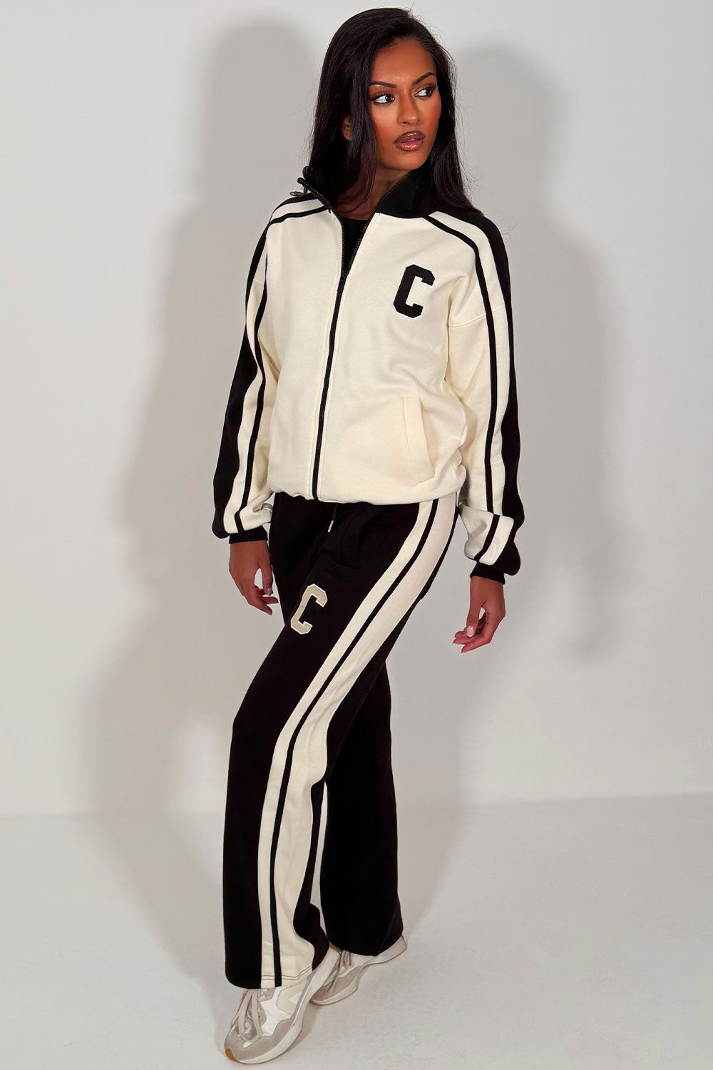 womens zip up sweatshirt and wide leg joggers lounge set tracksuit styledup