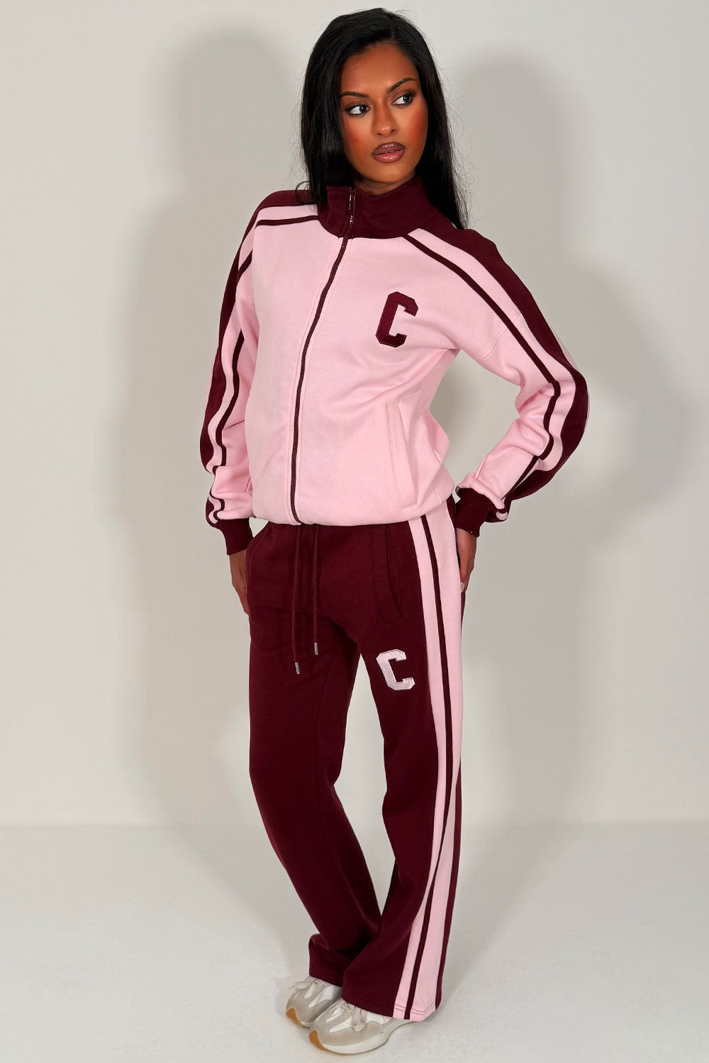 womens zip up sweatshirt and wide leg joggers lounge set tracksuit styledup