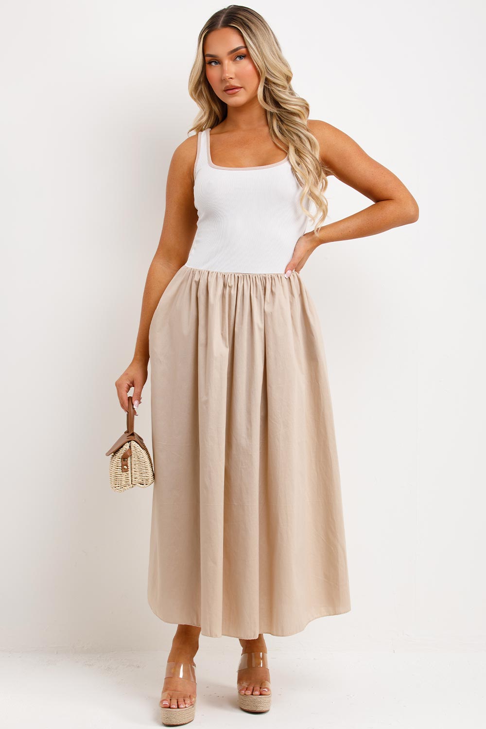 summer holiday maxi dress with contrast skirt