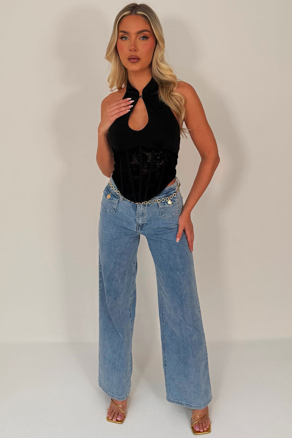 corset crop top black structured