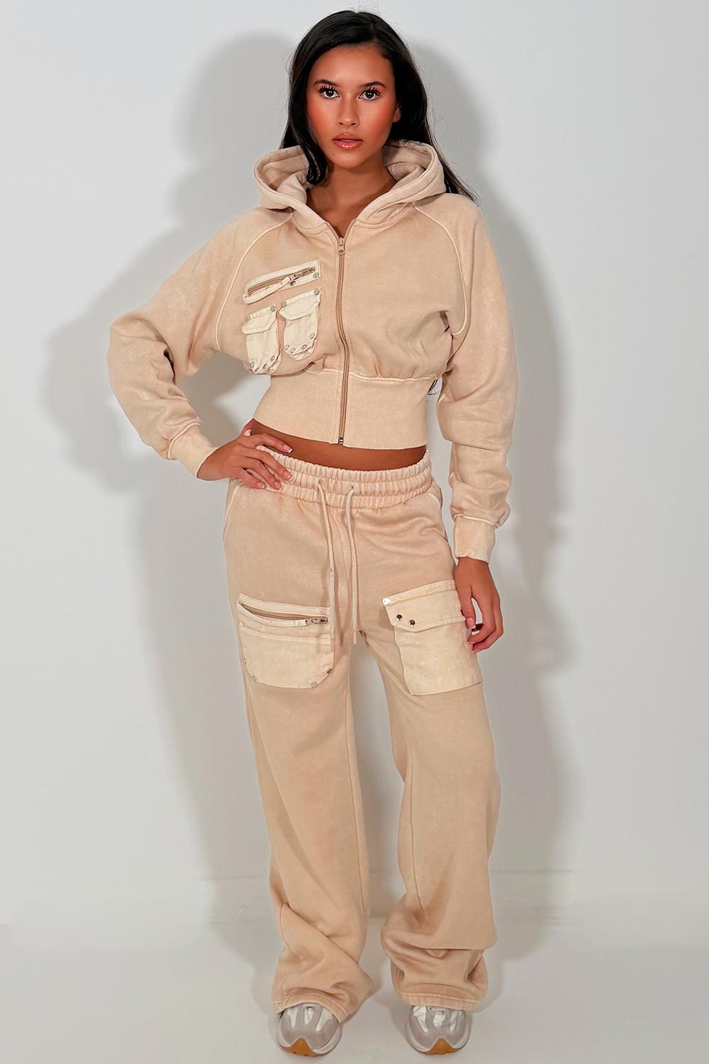 womens cargo hoodie and wide leg joggers co ord tracksuit styledup