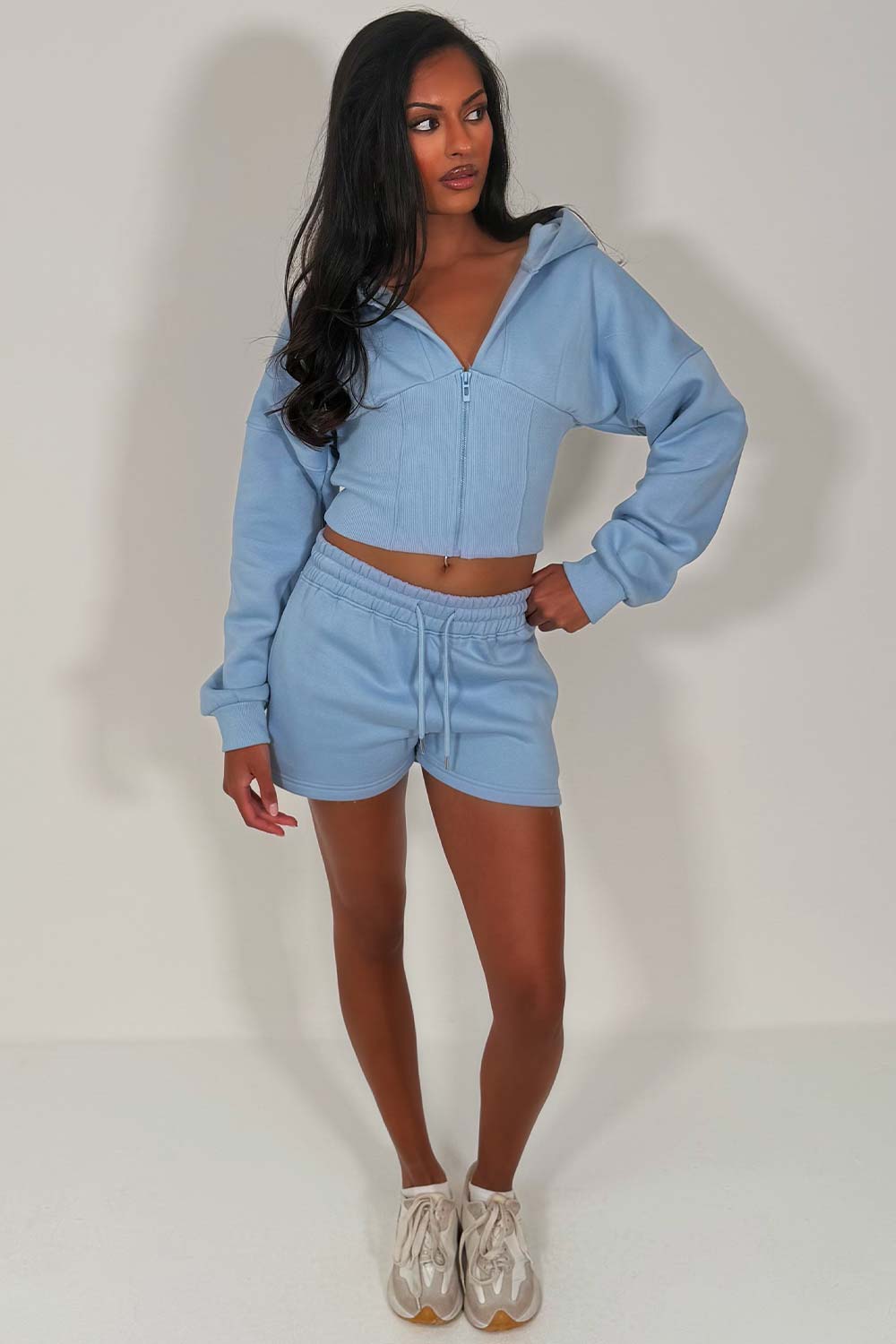 womens crop hoodie and shorts co ord set summer holiday tracksuit sale styledup