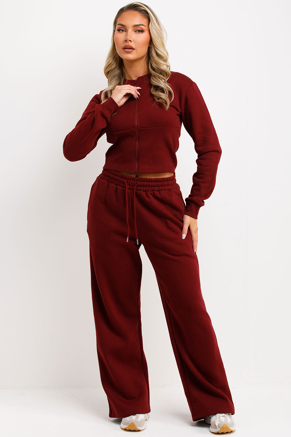 zip up crop sweatshirt and joggers two piece co ord set grey marl airport outfit set styledup fashion