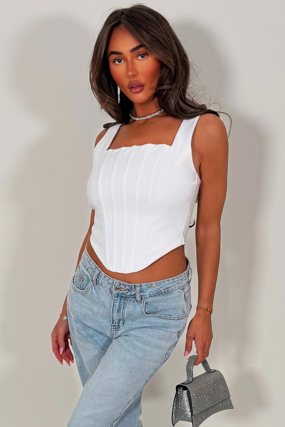 tie up back corset top white styledup uk
