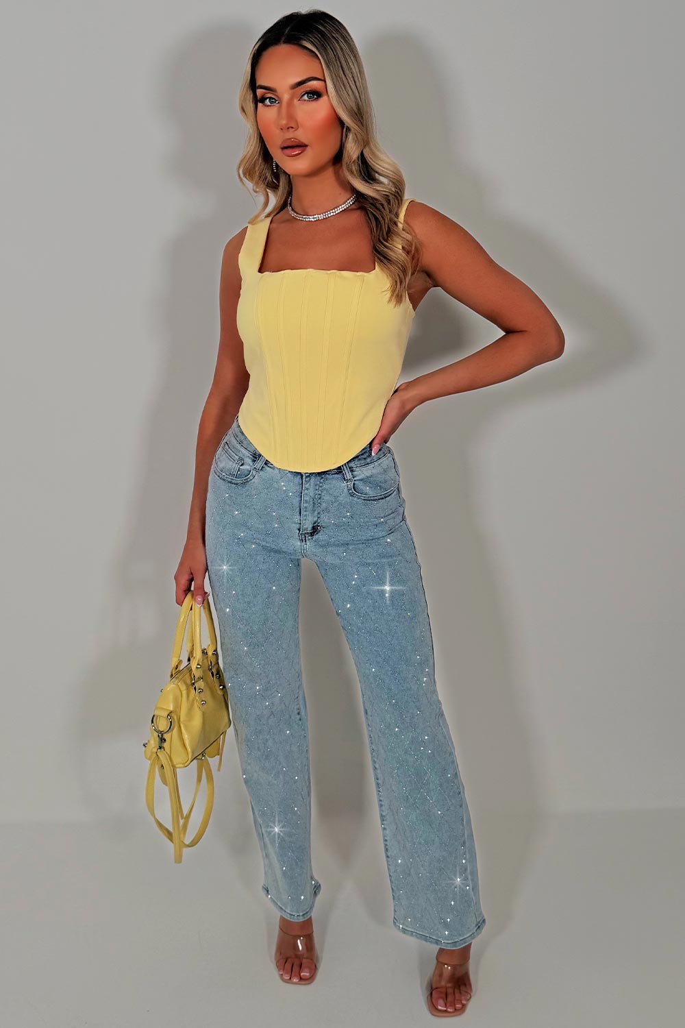 tie up back corset top yellow styledup uk