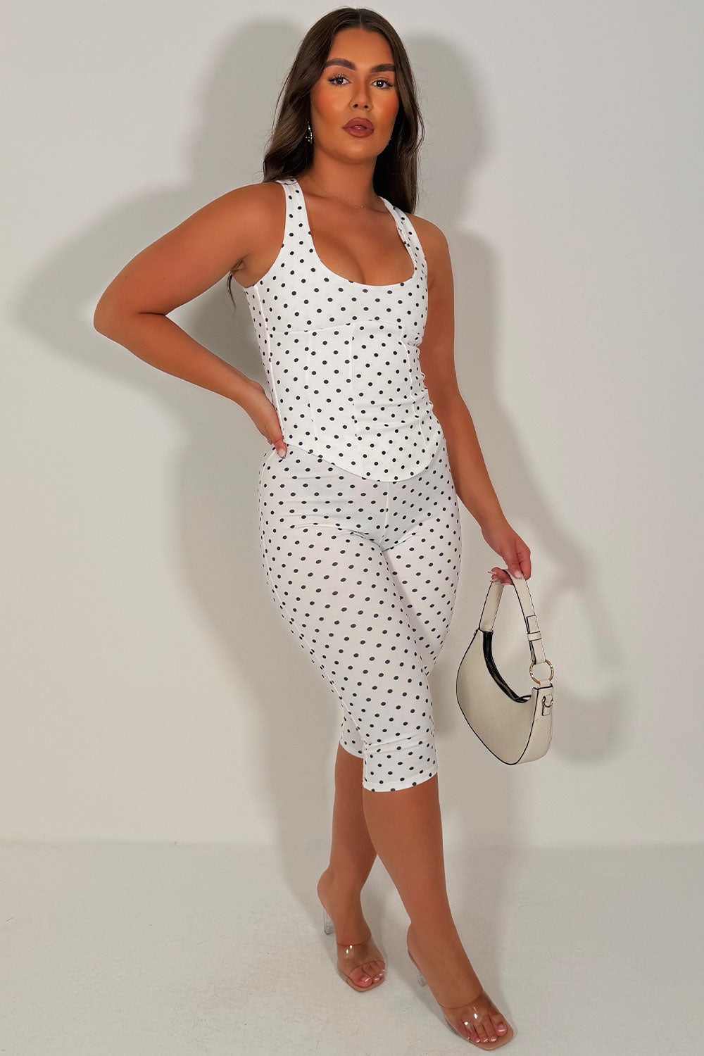polka dot capri pants and corset crop top two piece co ord set styledup