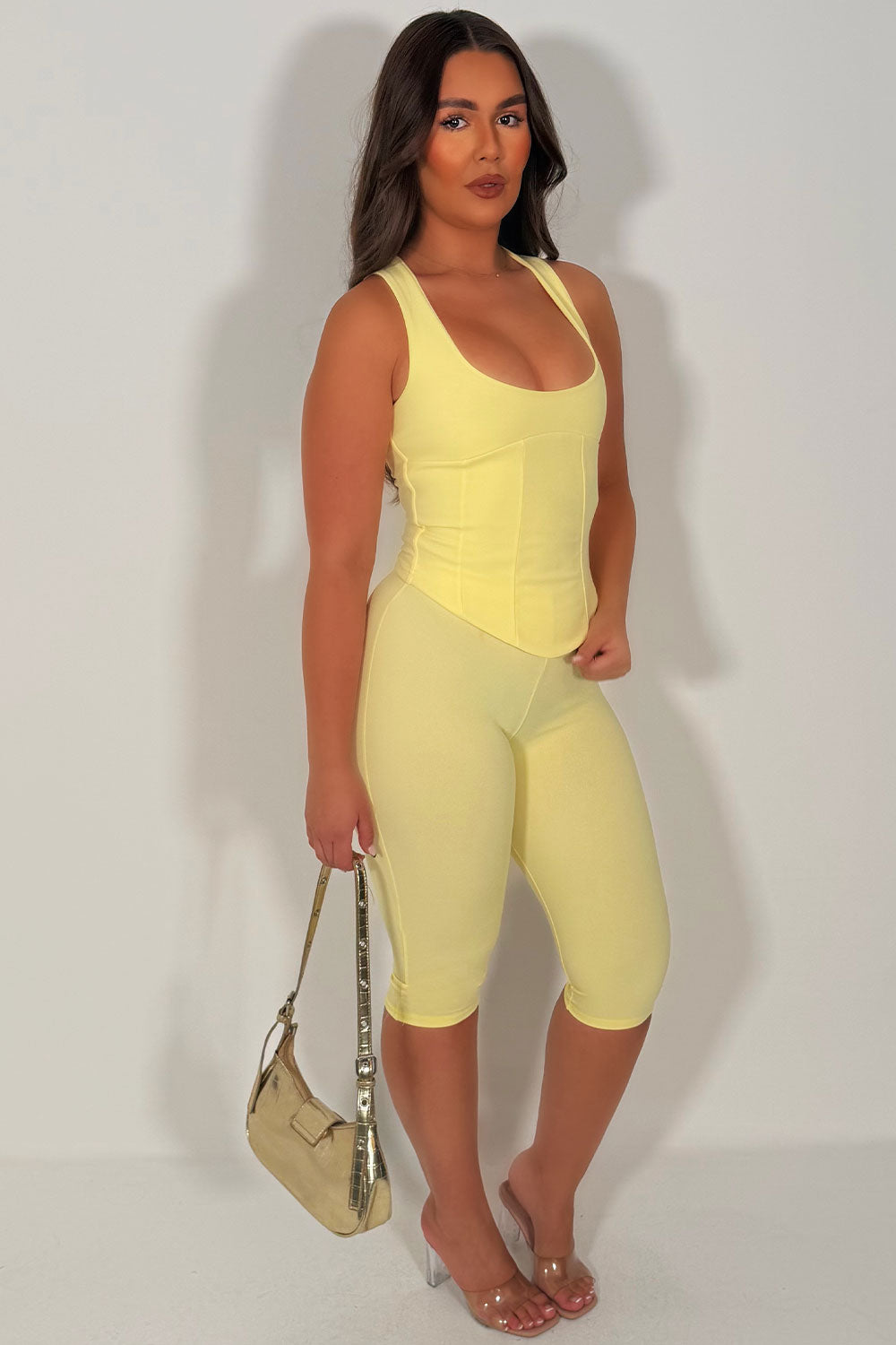 yellow capri pants and top co ord going out co ord set styledup