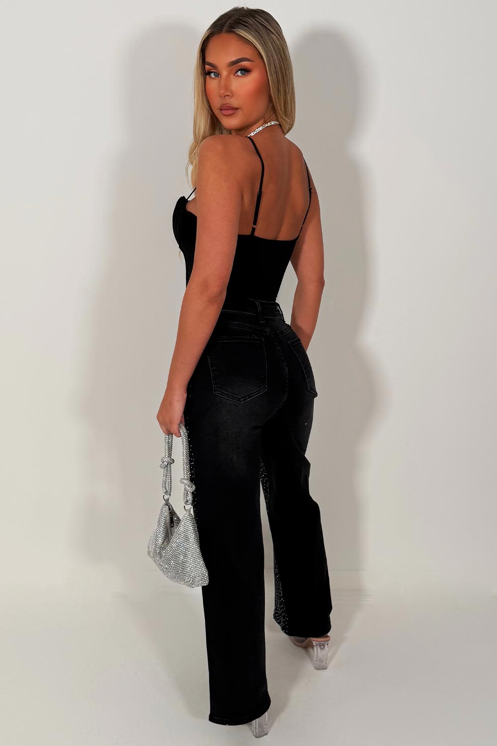 womens going out festival corset crop top black styledup