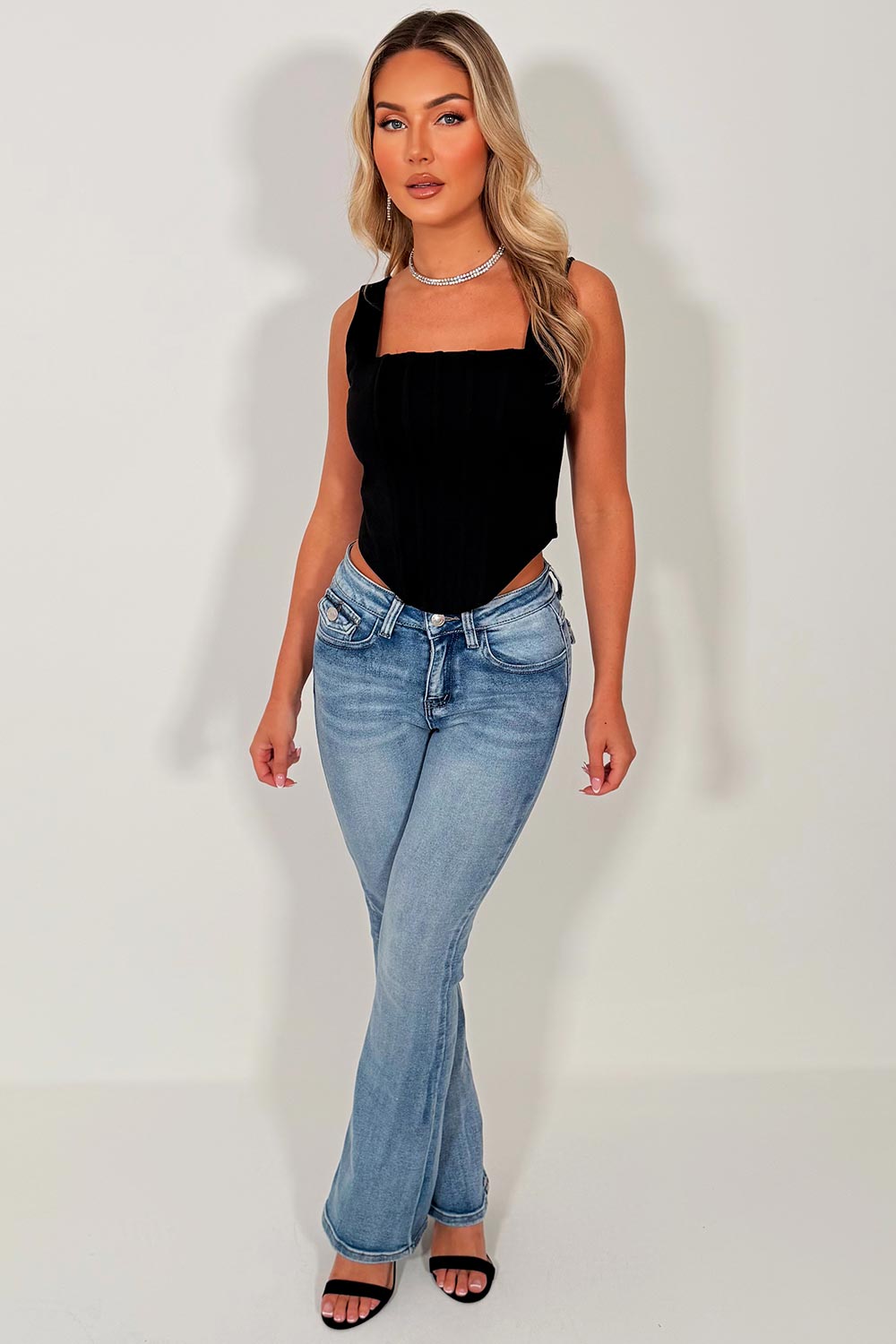 tie up back corset top black