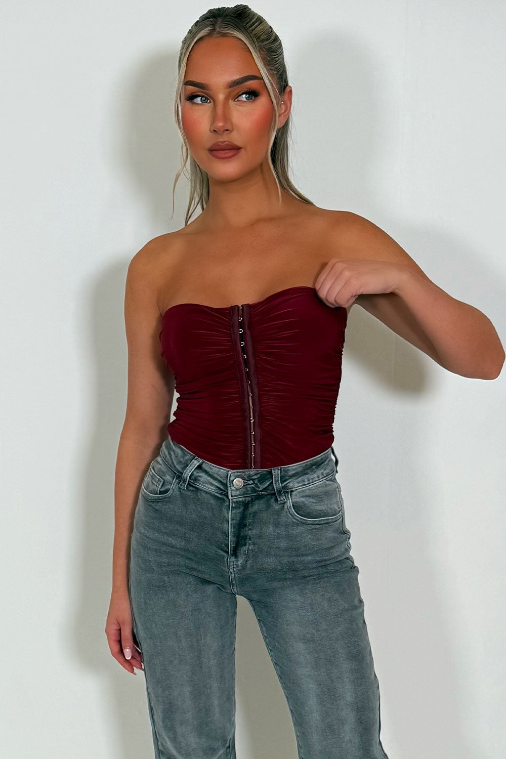 corset top with hook and eye bardot styledup