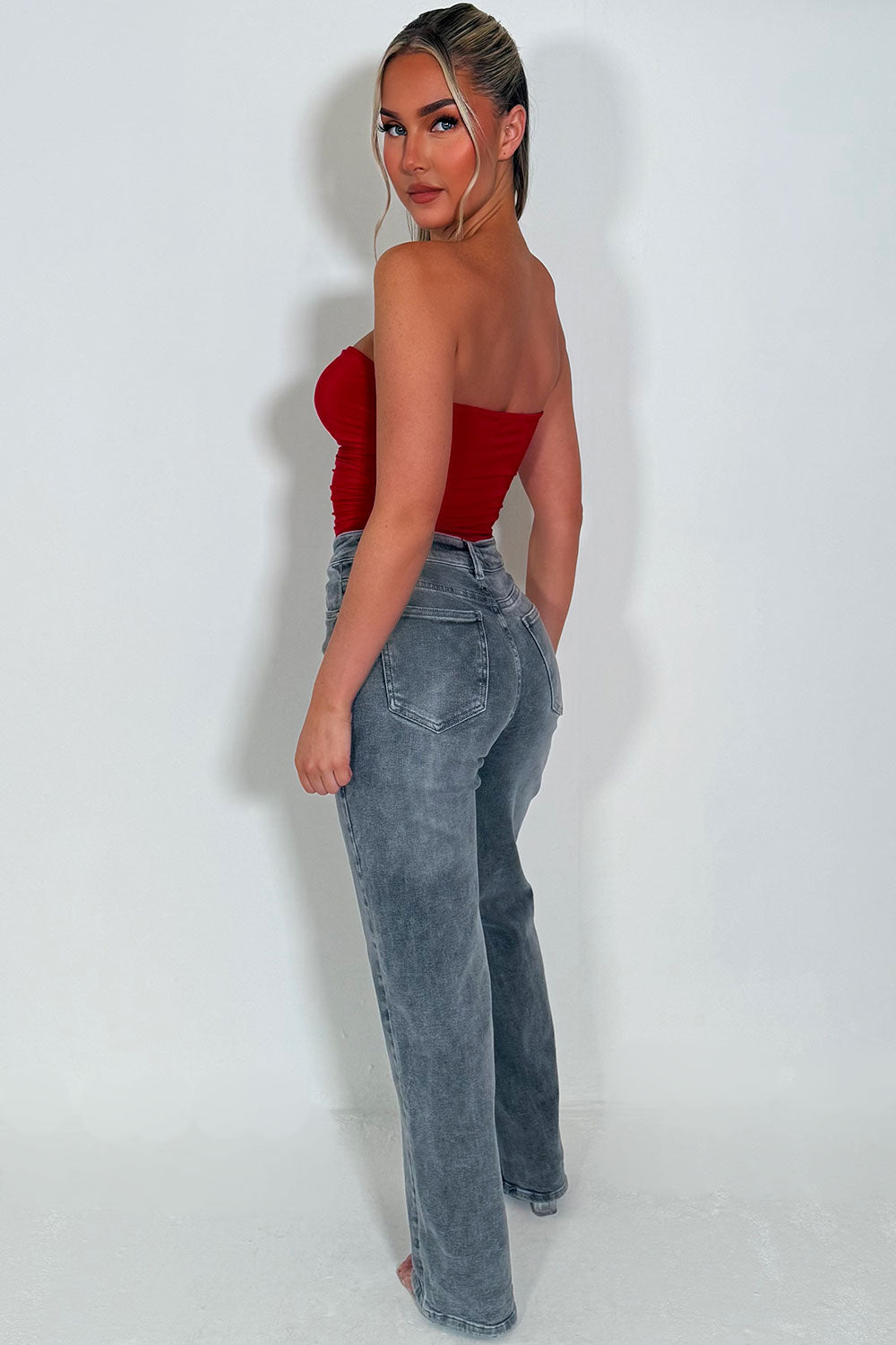 strapless hook and eye corset top red