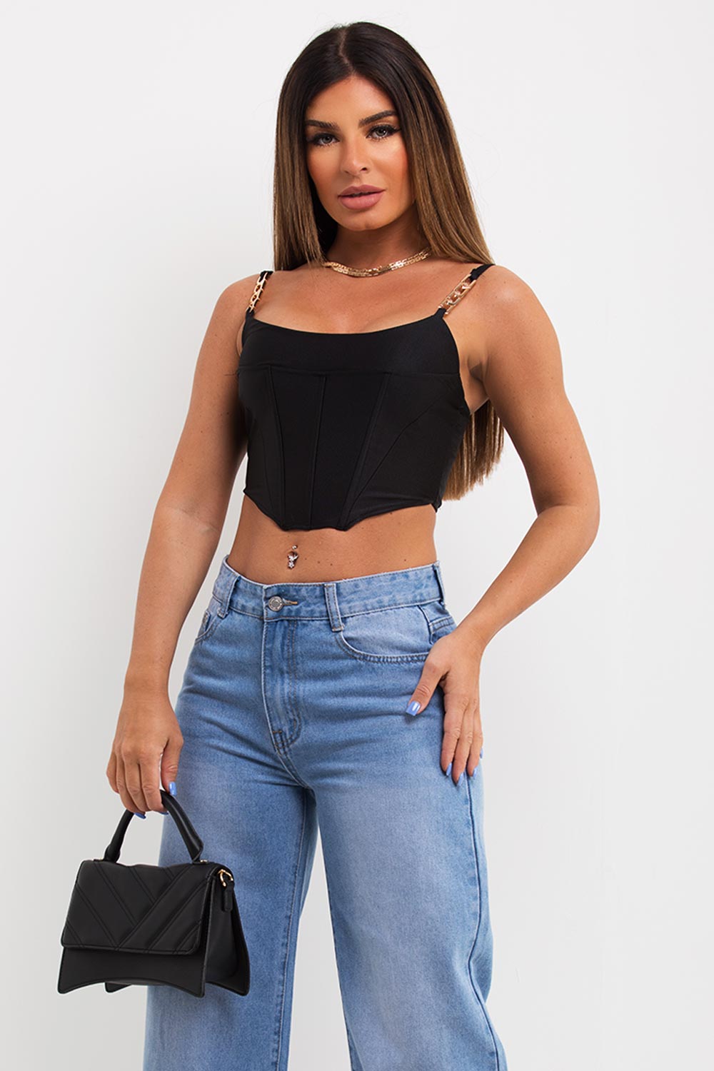 corset top with gold chain
