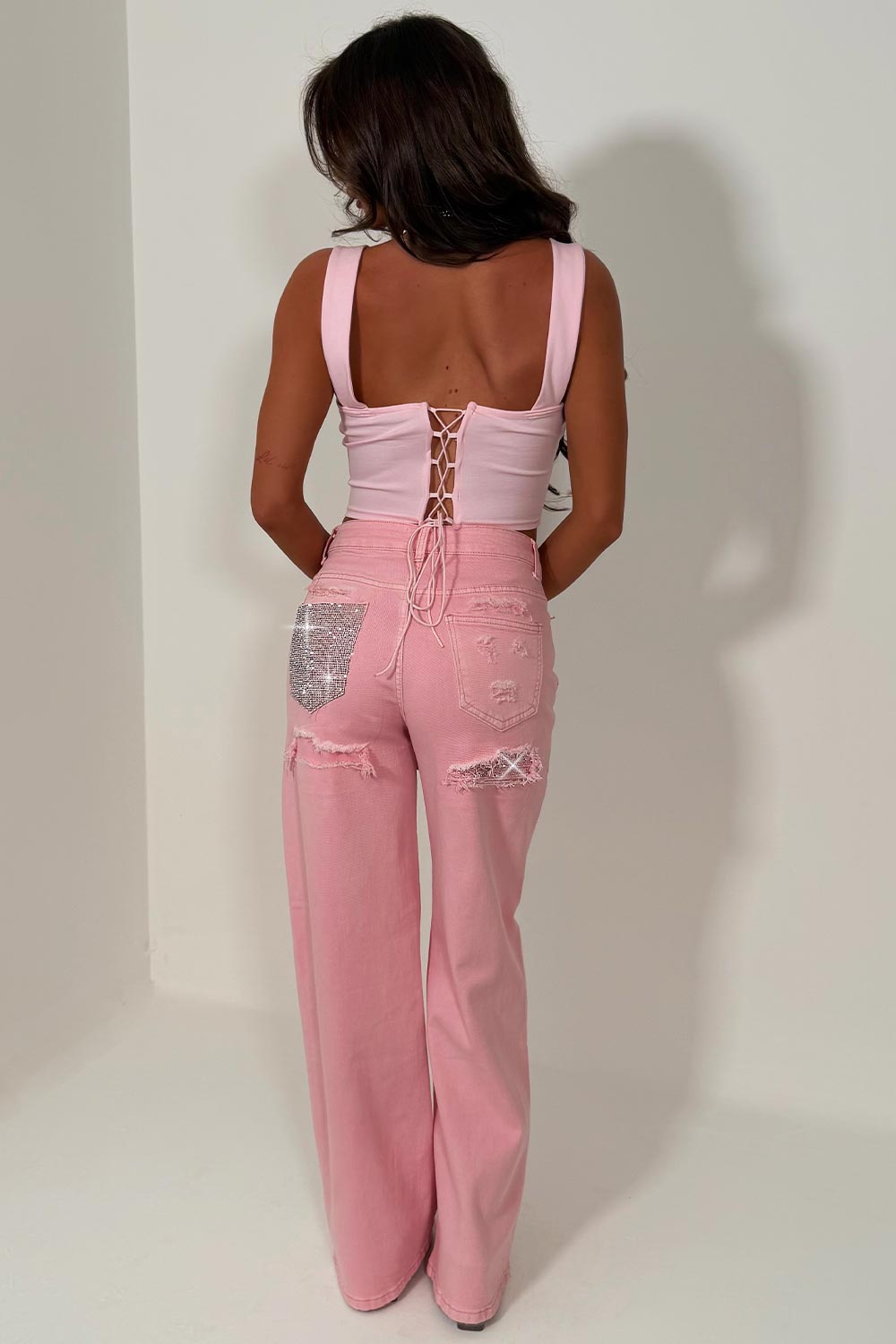 crop corset top structured contour pink