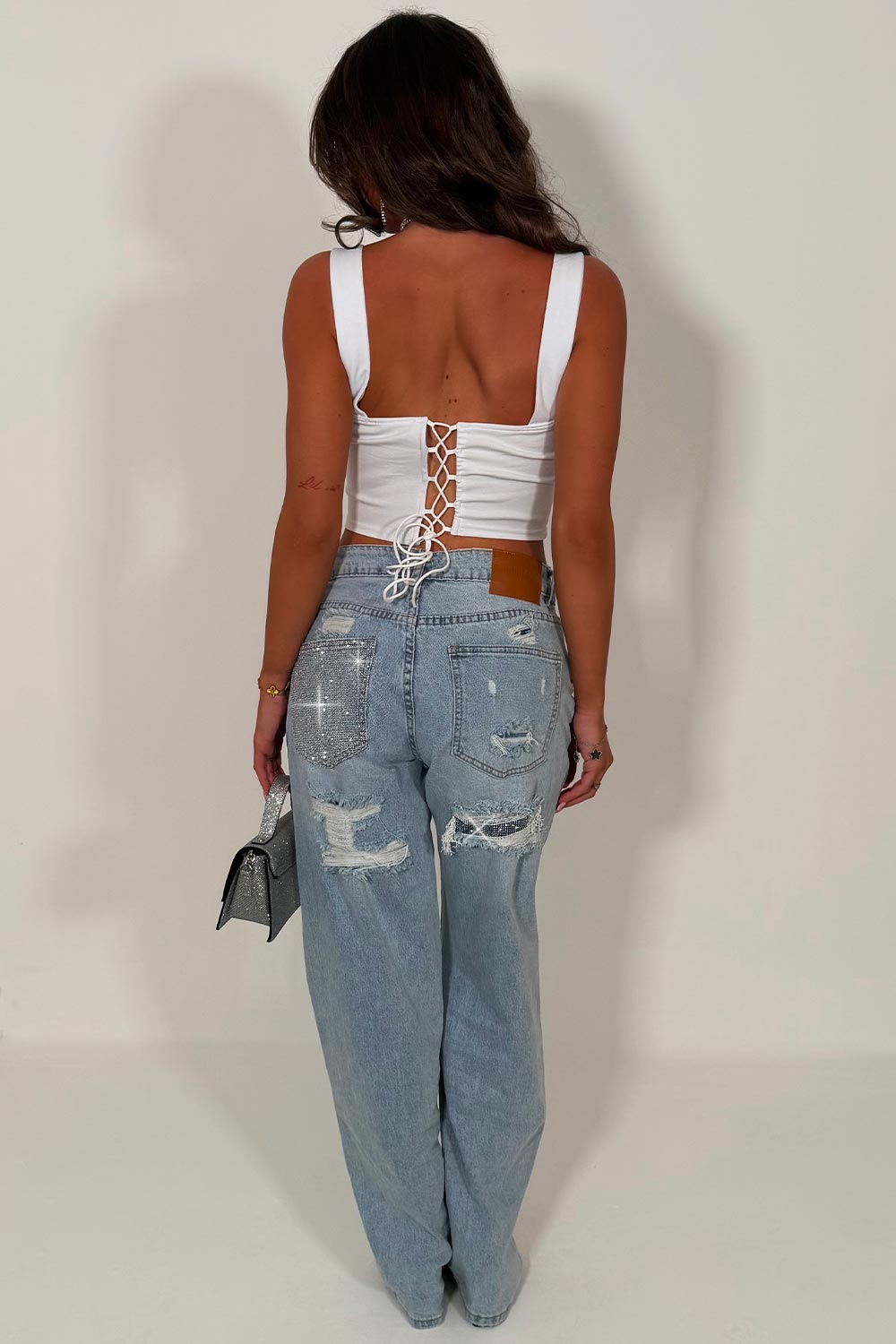 tie up back corset top white