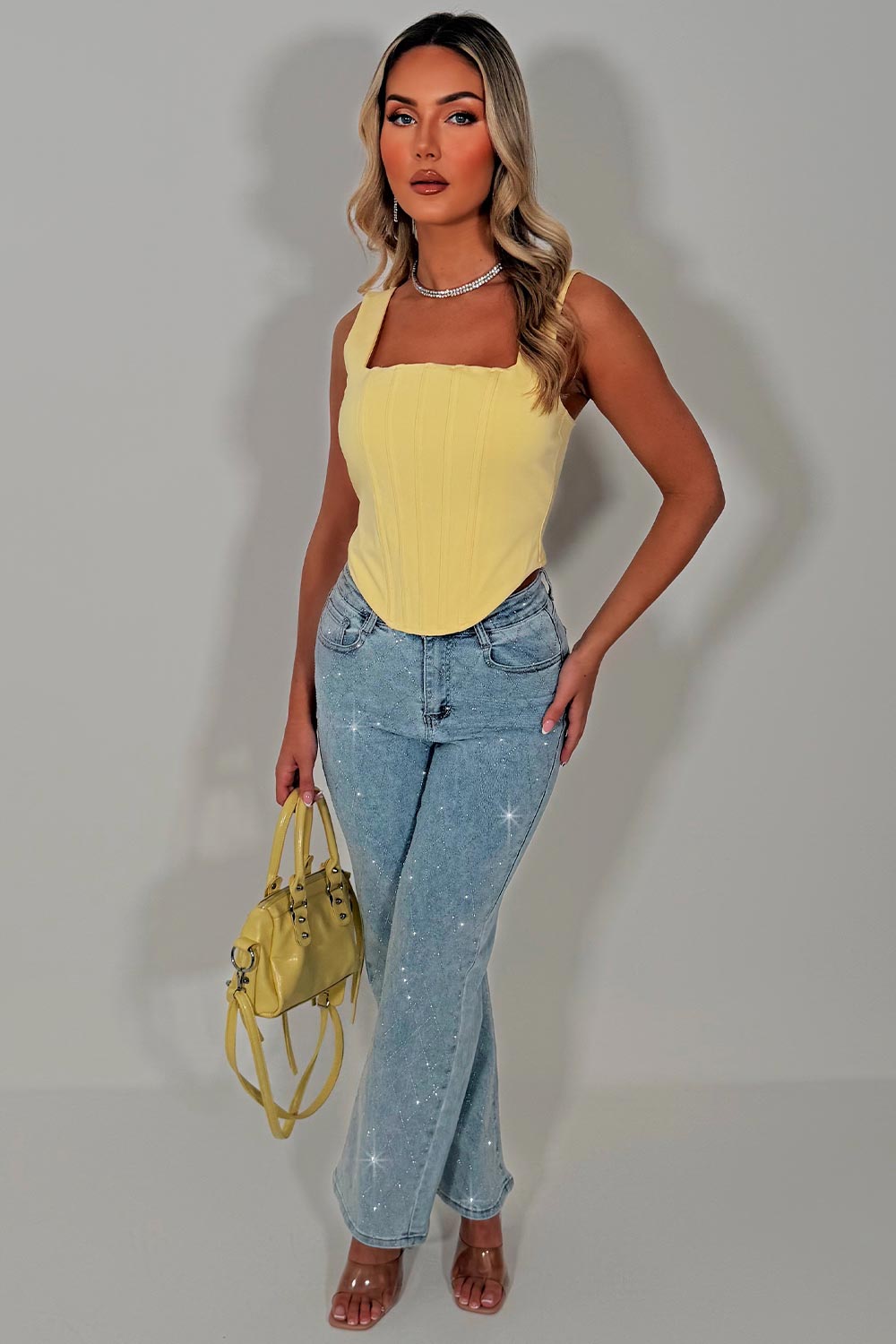 tie up back corset top yellow