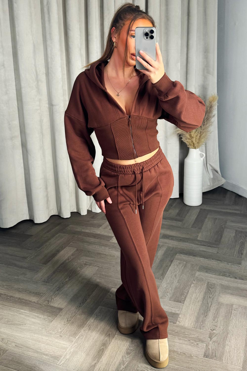 womens crop corset hoodie and joggers two piece loungewear co ord set styledup fashion airport outfit