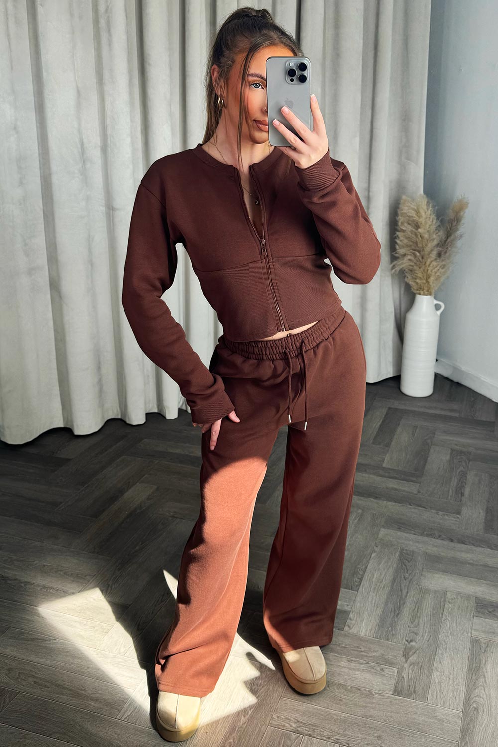 womens brown airport outfit loungewear set zara uk