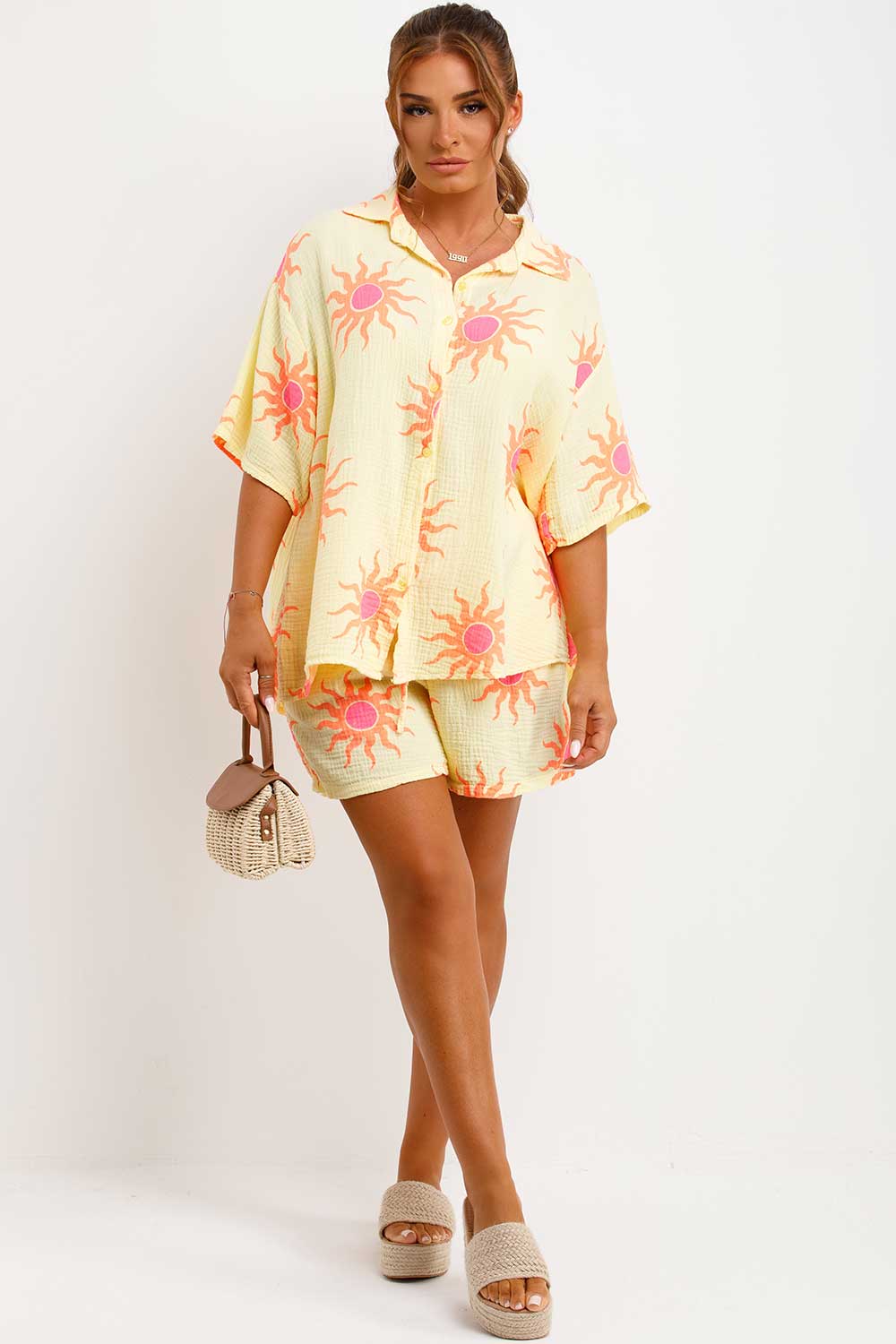 womens cotton blouse and shorts two piece matching co ord airport outfit