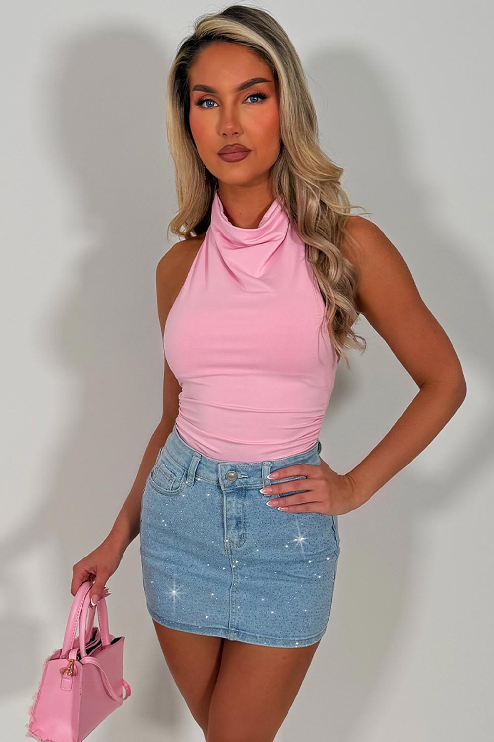backless halter cowl neck bodysuit going out top styledup whitefox uk