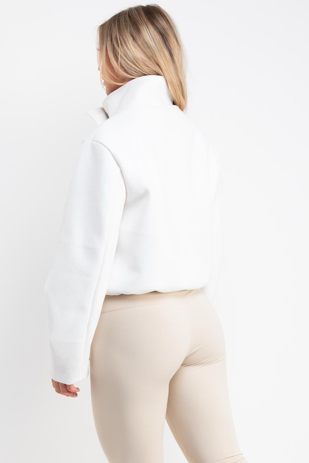womens cream drawstring hem funnel neck jacket long sleeves everyday outerwear uk