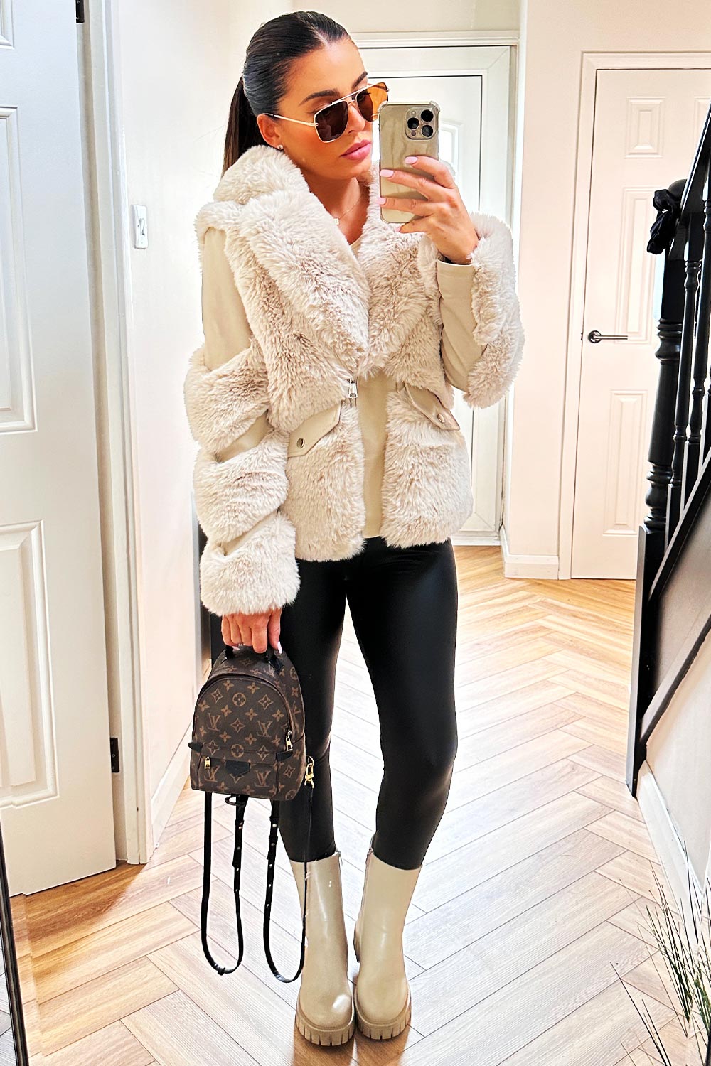 faux leather faux fur aviator jacket sale uk