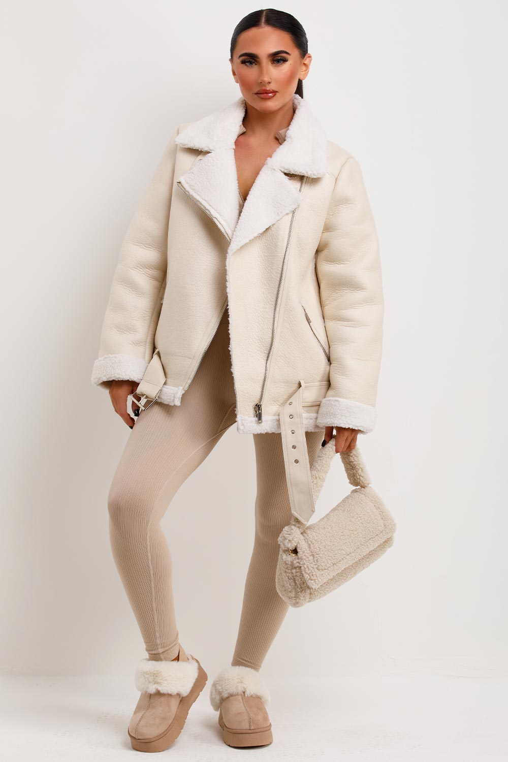 zara aviator jacket with shearling double faced