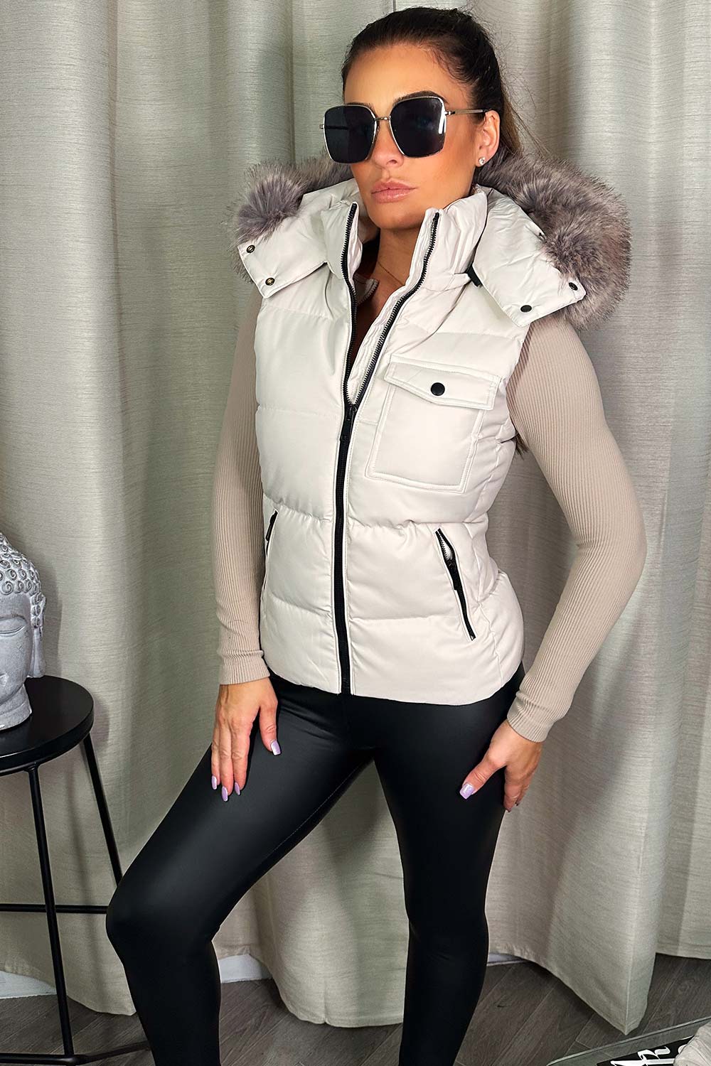 womens gilet with fur hood